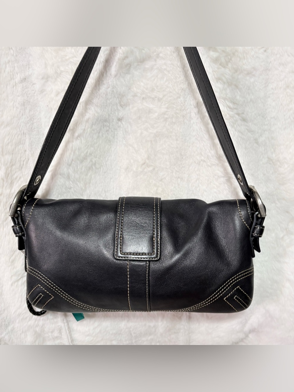 Coach Black Leather Shoulder Bag with Silver-Tone Buckle - Picture 5 of 11